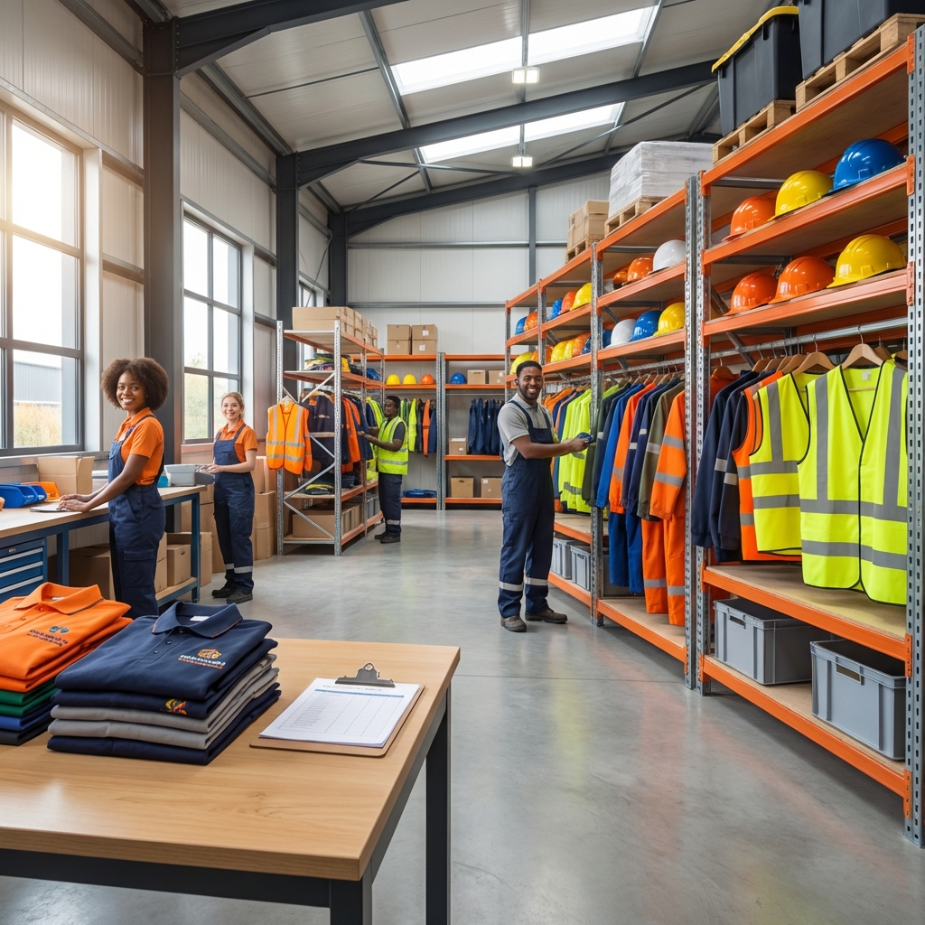 Game Gear SA Warehouse with organized workwear and safety equipment